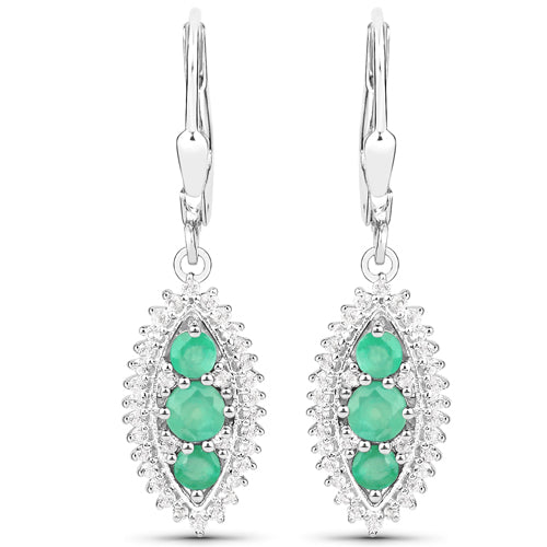 3.52 Carat Genuine Zambian Emerald and White Topaz .925 Sterling Silver 3 Piece Jewelry Set Ring, Earrings, and Pendant w/ Chain on sale at MyriadMart