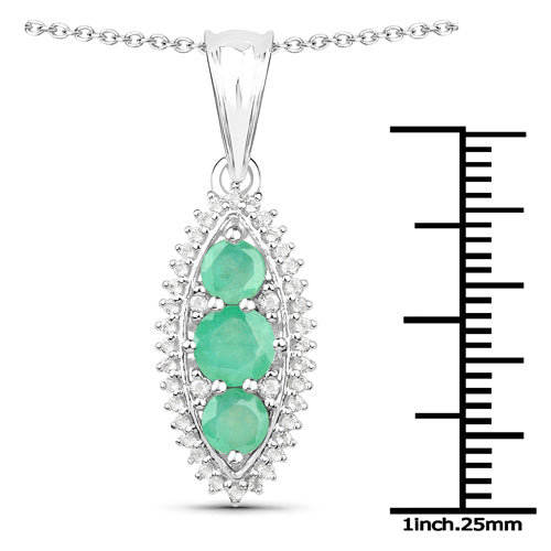 3.52 Carat Genuine Zambian Emerald and White Topaz .925 Sterling Silver 3 Piece Jewelry Set Ring, Earrings, and Pendant w/ Chain on sale at MyriadMart