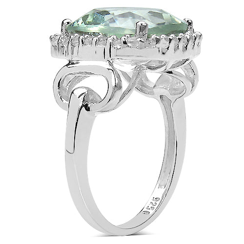 5.86 Carat Genuine Green Amethyst and Green Diamond .925 Sterling Silver Ring on sale at MyriadMart