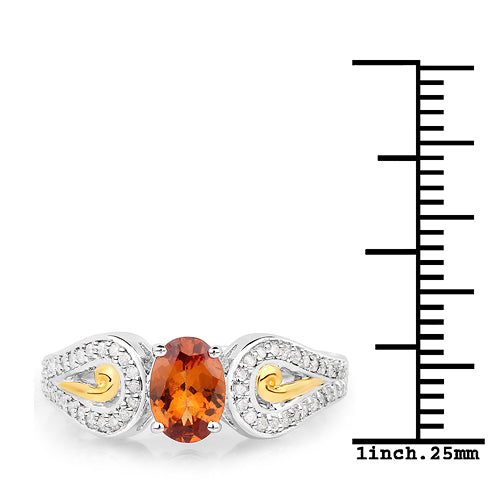 1.01 Carat Genuine Garnet and White Diamond 14K Yellow Gold with .925 Sterling Silver Ring on sale at MyriadMart
