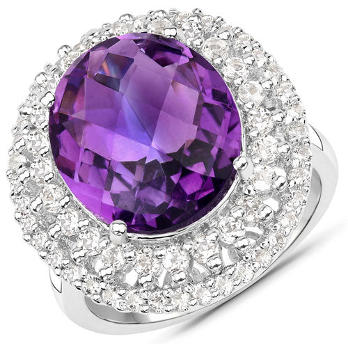 8.41 Carat Genuine Amethyst and White Topaz .925 Sterling Silver Ring on sale at MyriadMart