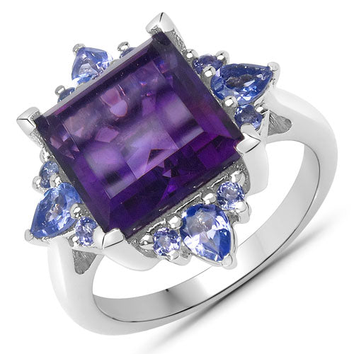 5.15 Carat Genuine Amethyst and Tanzanite .925 Sterling Silver Ring on sale at MyriadMart