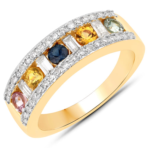 1.53 Carat Genuine Multi Sapphire .925 Sterling Silver Ring on sale at MyriadMart