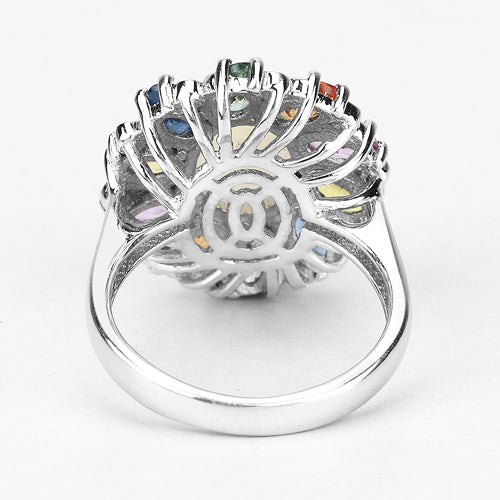 3.92 Carat Genuine Ethiopian Opal, Multi Sapphire and White Diamond .925 Sterling Silver Ring on sale at MyriadMart