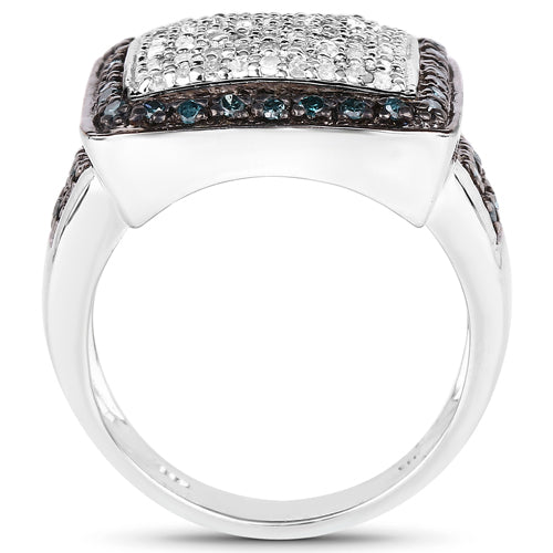 0.64 Carat Genuine White Diamond and Blue Diamond .925 Sterling Silver Ring on sale at MyriadMart