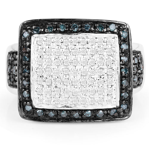 0.64 Carat Genuine White Diamond and Blue Diamond .925 Sterling Silver Ring on sale at MyriadMart
