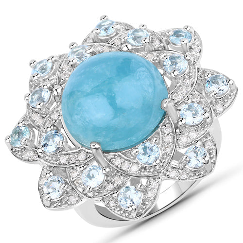 12.72 Carat Genuine Aquamarine and White Diamond .925 Sterling Silver Ring on sale at MyriadMart