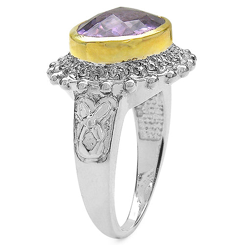 Two Tone Plated 4.36 Carat Genuine Amethyst & White Topaz .925 Sterling Silver Ring on sale at MyriadMart