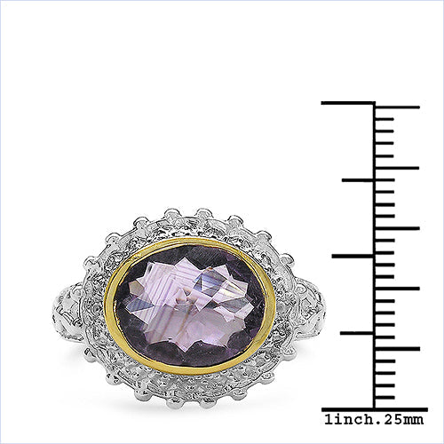 Two Tone Plated 4.36 Carat Genuine Amethyst & White Topaz .925 Sterling Silver Ring on sale at MyriadMart