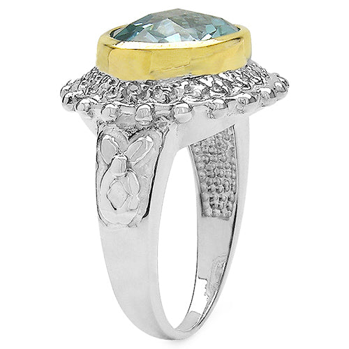 Two Tone Plated 5.01 Carat Genuine Blue Topaz & White Topaz .925 Sterling Silver Ring on sale at MyriadMart