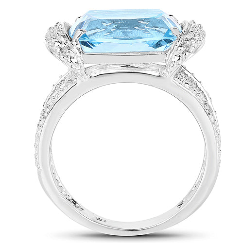 4.78 Carat Genuine Blue Topaz and White Topaz .925 Sterling Silver Ring on sale at MyriadMart