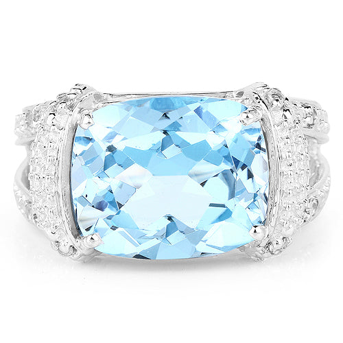 4.78 Carat Genuine Blue Topaz and White Topaz .925 Sterling Silver Ring on sale at MyriadMart