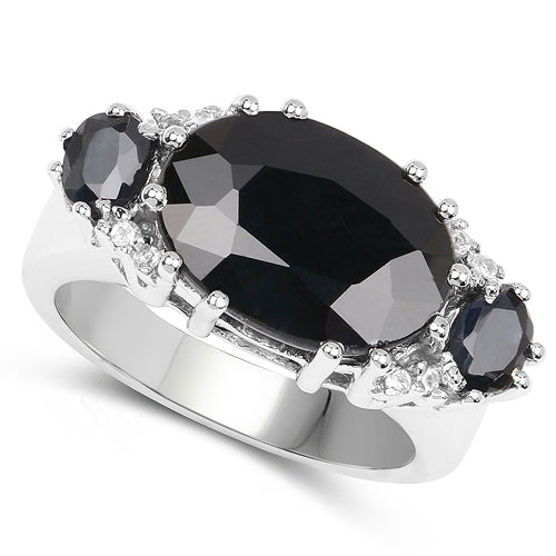 8.62 Carat Genuine Black Sapphire & White Topaz .925 Sterling Silver Ring on sale at MyriadMart