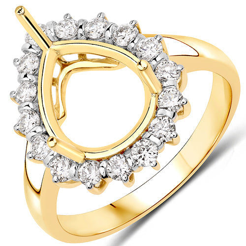 0.48 Carat Genuine White Diamond 14K Yellow Gold Semi Mount Ring - holds 11x9mm Pear Gemstone on sale at MyriadMart