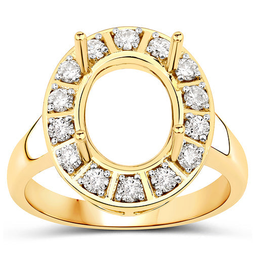0.42 Carat Genuine White Diamond 14K Yellow Gold Semi Mount Ring - holds 11x9mm Oval Gemstone on sale at MyriadMart