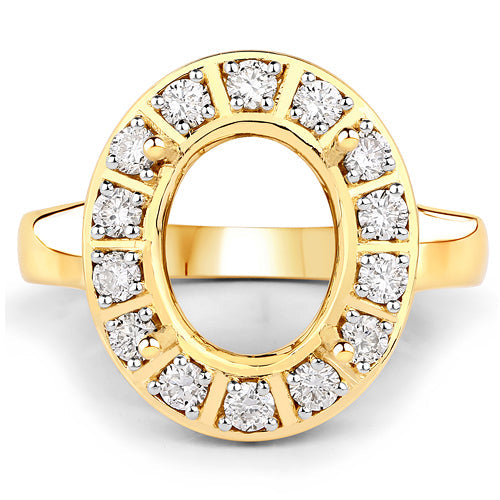 0.42 Carat Genuine White Diamond 14K Yellow Gold Semi Mount Ring - holds 11x9mm Oval Gemstone on sale at MyriadMart