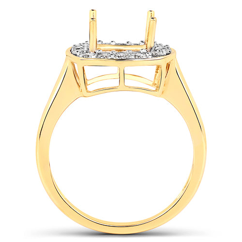 0.48 Carat Genuine White Diamond 14K Yellow Gold Semi Mount Ring - holds 8x8mm Cushion Gemstone on sale at MyriadMart