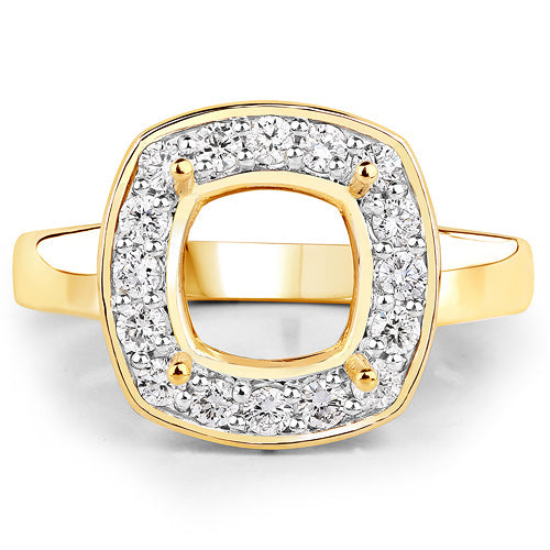 0.48 Carat Genuine White Diamond 14K Yellow Gold Semi Mount Ring - holds 8x8mm Cushion Gemstone on sale at MyriadMart