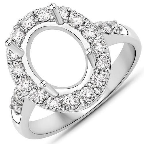 0.60 Carat Genuine White Diamond 14K White Gold Semi Mount Ring - holds 10x8mm Oval Gemstone on sale at MyriadMart