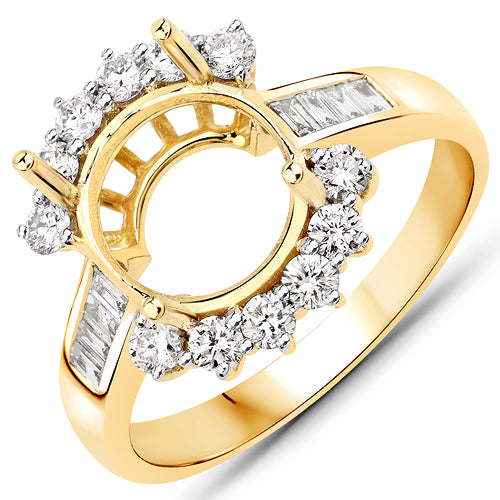 0.58 Carat Genuine White Diamond 14K Yellow Gold Semi Mount Ring - holds 9.00mm Round Gemstone on sale at MyriadMart