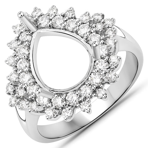 0.89 Carat Genuine White Diamond 14K White Gold Semi Mount Ring - holds 11x9mm Pear Gemstone on sale at MyriadMart