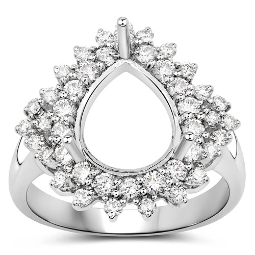0.89 Carat Genuine White Diamond 14K White Gold Semi Mount Ring - holds 11x9mm Pear Gemstone on sale at MyriadMart