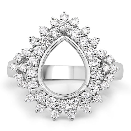 0.89 Carat Genuine White Diamond 14K White Gold Semi Mount Ring - holds 11x9mm Pear Gemstone on sale at MyriadMart