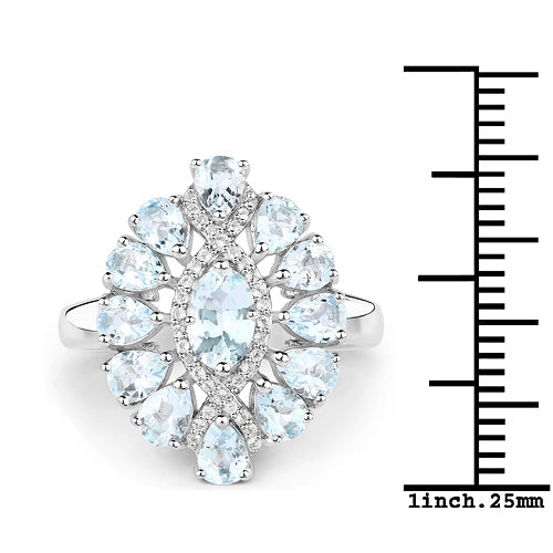 1.89 Carat Genuine Aquamarine and White Topaz .925 Sterling Silver Ring on sale at MyriadMart