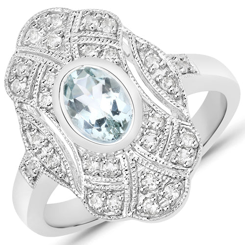 1.02 Carat Genuine Aquamarine and White Topaz .925 Sterling Silver Ring on sale at MyriadMart