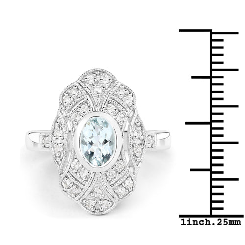 1.02 Carat Genuine Aquamarine and White Topaz .925 Sterling Silver Ring on sale at MyriadMart