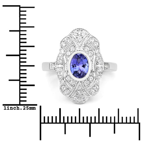 1.17 Carat Genuine Tanzanite and White Topaz .925 Sterling Silver Ring on sale at MyriadMart