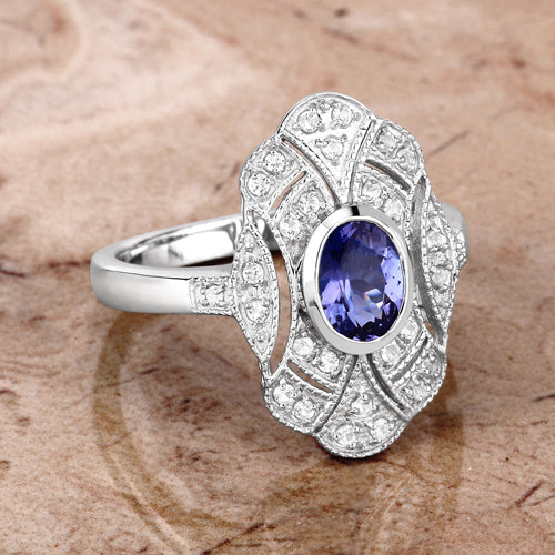 1.17 Carat Genuine Tanzanite and White Topaz .925 Sterling Silver Ring on sale at MyriadMart