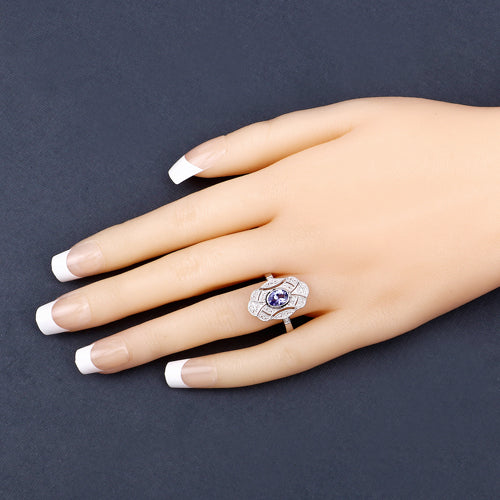 1.17 Carat Genuine Tanzanite and White Topaz .925 Sterling Silver Ring on sale at MyriadMart