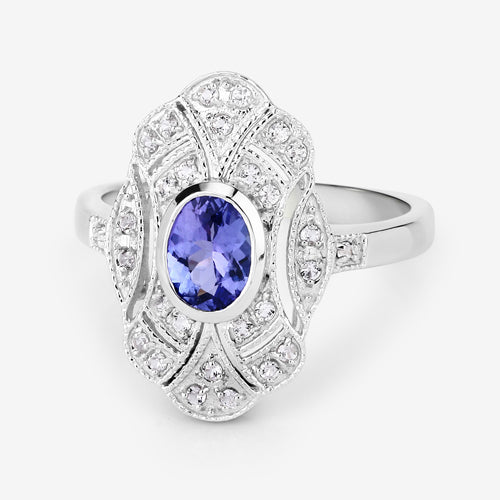 1.17 Carat Genuine Tanzanite and White Topaz .925 Sterling Silver Ring on sale at MyriadMart
