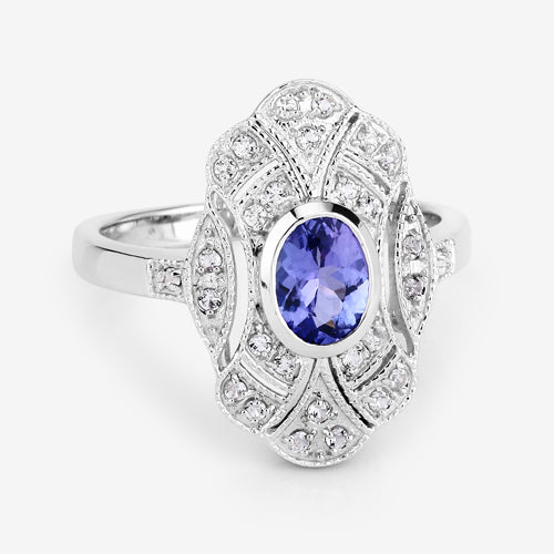 1.17 Carat Genuine Tanzanite and White Topaz .925 Sterling Silver Ring on sale at MyriadMart