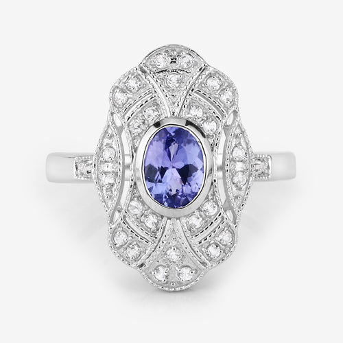 1.17 Carat Genuine Tanzanite and White Topaz .925 Sterling Silver Ring on sale at MyriadMart