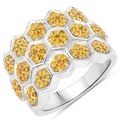 0.75 Carat Genuine Yellow Diamond .925 Sterling Silver Ring on sale at MyriadMart