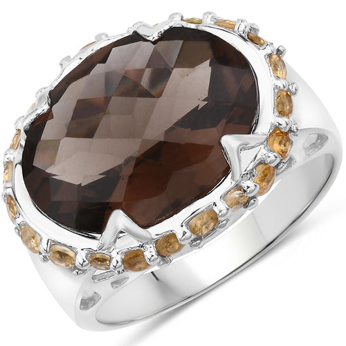 9.58 Carat Genuine Smoky Quartz and Citrine .925 Sterling Silver Ring on sale at MyriadMart