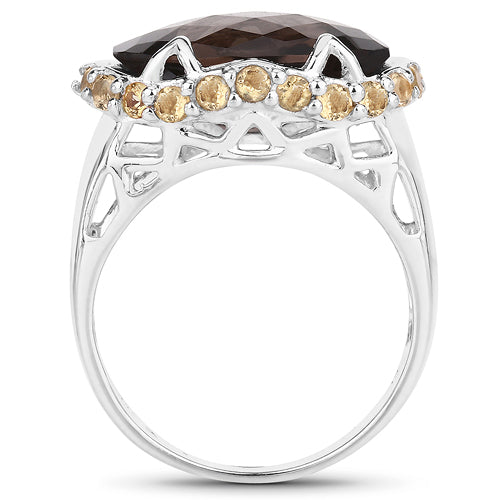 9.58 Carat Genuine Smoky Quartz and Citrine .925 Sterling Silver Ring on sale at MyriadMart