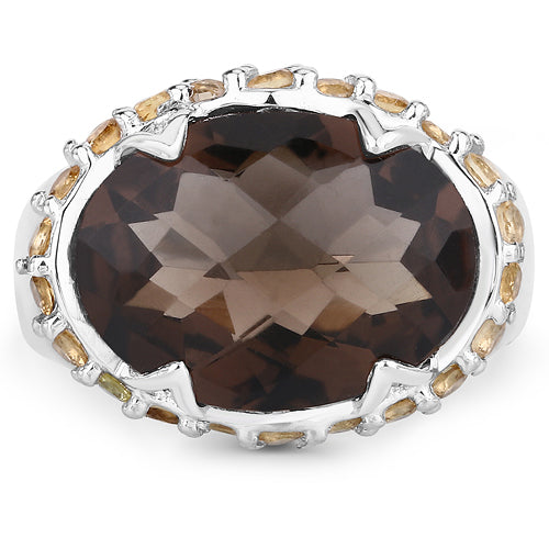9.58 Carat Genuine Smoky Quartz and Citrine .925 Sterling Silver Ring on sale at MyriadMart