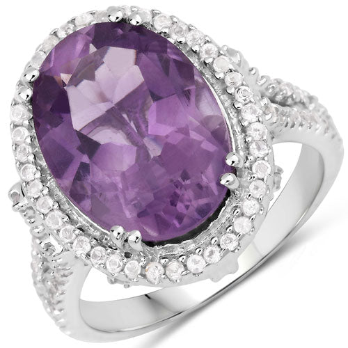 5.55 Carat Genuine Amethyst & White Topaz .925 Sterling Silver Ring on sale at MyriadMart