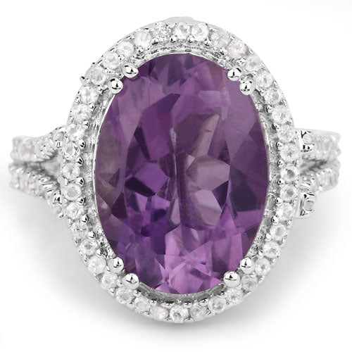 5.55 Carat Genuine Amethyst & White Topaz .925 Sterling Silver Ring on sale at MyriadMart