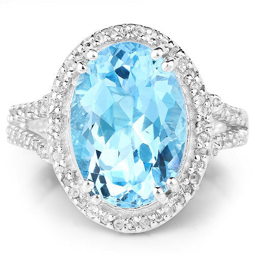 8.15 Carat Genuine Blue Topaz and White Topaz .925 Sterling Silver Ring on sale at MyriadMart