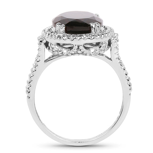 5.80 Carat Genuine Smoky Quartz & White Topaz .925 Sterling Silver Ring on sale at MyriadMart