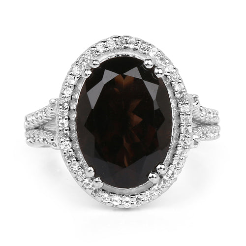 5.80 Carat Genuine Smoky Quartz & White Topaz .925 Sterling Silver Ring on sale at MyriadMart