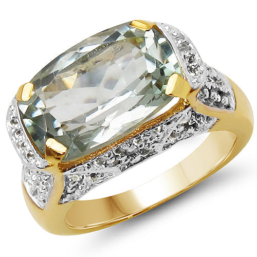 14K Yellow Gold Plated 6.81 Carat Genuine Green Amethyst & White Topaz .925 Sterling Silver Ring on sale at MyriadMart