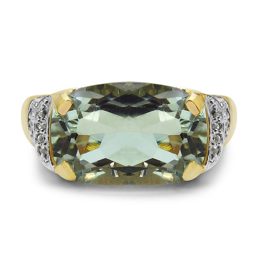14K Yellow Gold Plated 6.81 Carat Genuine Green Amethyst & White Topaz .925 Sterling Silver Ring on sale at MyriadMart