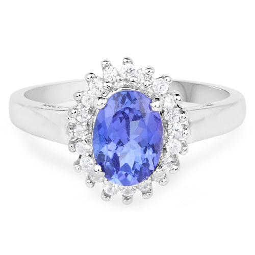 1.45 Carat Genuine Tanzanite and White Zircon .925 Sterling Silver Ring on sale at MyriadMart