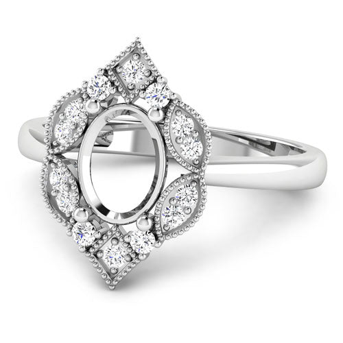 0.20 Carat Genuine White Diamond 14K White Gold Semi Mount Ring - holds 8x6mm Oval Gemstone on sale at MyriadMart