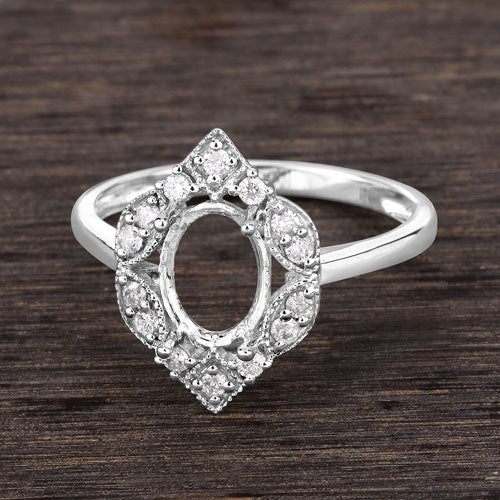 0.20 Carat Genuine White Diamond 14K White Gold Semi Mount Ring - holds 8x6mm Oval Gemstone on sale at MyriadMart